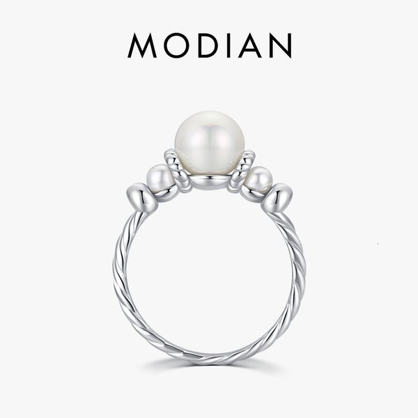 Fedi nuziali Modian Elegante Fashion Shell Pearl Ring 925 Sterling Silver Squisiti anelli femminili vintage per le donne Party Vacation Fine Jewelry 230302