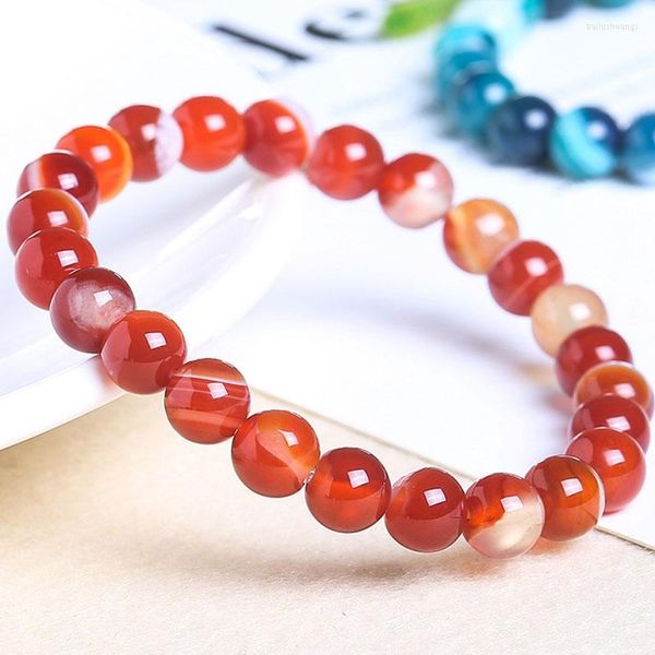 Strand Natural Red Sardonyx Agates Bracelet Stone Energy Healing для женщин подарки 7,5 дюйма черно -коричневого синего оникса браслеты