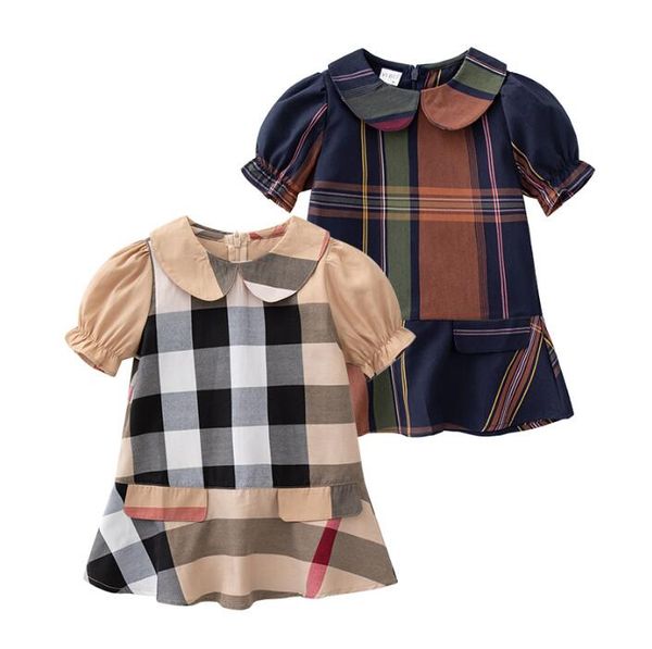 Schöne Babymädchen Plaidkleider Kinder Kurzarm Prinzessin Kleid Sommermädchen Turnhalterkragen Röcke Kinder Kleidung Kinderrock 1-6 Jahre