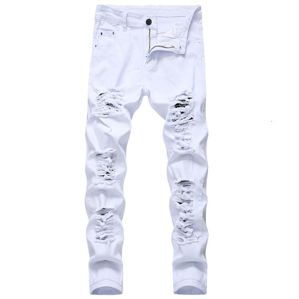 Jeans da uomo Jeans bianchi da uomo Moda Hip Hop Strappato Skinny Pantaloni da uomo in denim Slim Fit Stretch Distressed Zip Uomo Jean Pantaloni di alta qualità 230302