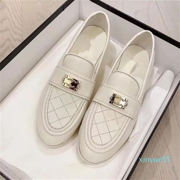 Hochwertige Loafer Damen flache weiche Schuhe neue karierte Einzelschuhe dicke Absätze All-Match Slip-on kleine Lederschuhe Luxus