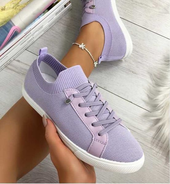 Scarpe eleganti Scarpe casual da donna 2022 New Candy Color Mesh Traspirante Scarpe da donna di grandi dimensioni Mocassini Lace Up Ladies Trendy Sneakers sportive L230302