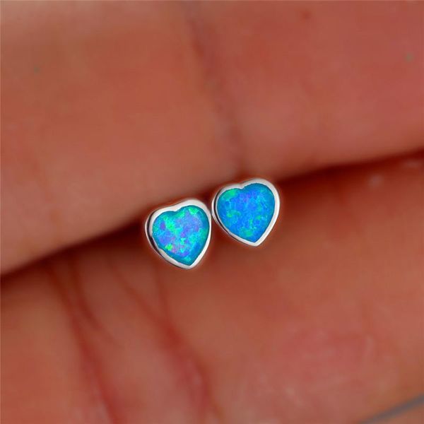 Brincos do garanhão boho feminino 4/7mm coração pequeno cor de prata real vintage blue opal for womenstud