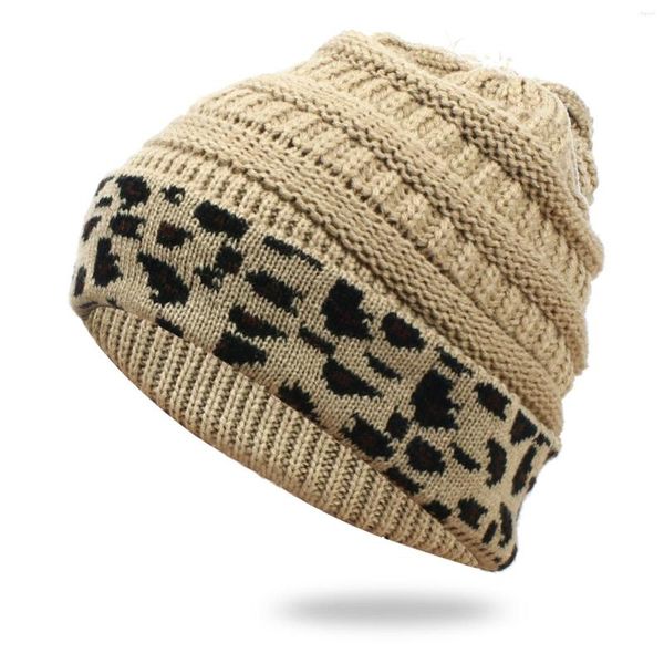 Berets Warme Ski Baggy Strickmütze Winter Frauen Chunky Cap Leopard Weiche Slouchy Baseball Caps Frat Boy Kostüm Für