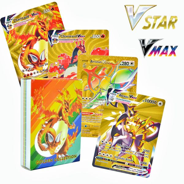 Золотые игровые карты Pokemon Vstar Vmax GX EX DX РЕДКИЕ карты 55 шт. Золотая фольга карты Ассорти TCG Deck Box