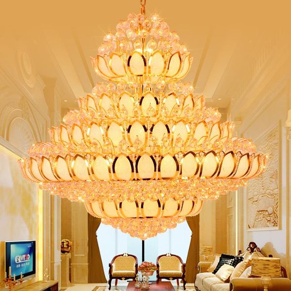 Kronleuchter LED Moderne Gold Kristall Lichter Leuchte Golden Lotus Blume Kronleuchter Hause Innenbeleuchtung Große Lobby Lampen