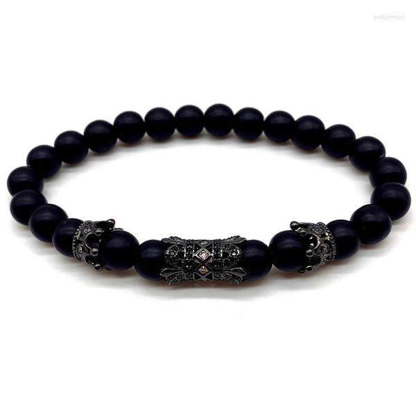 Bracelets de charme Moda Tubo Longo Coroa Double Crown Men Royal Black Matte Strand para Jóias Presente de Natal