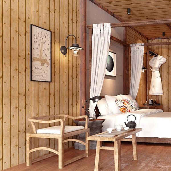 Tapeten Moderne minimalistische chinesische Holzmaserung Tapete Originalfarbe Planke Wohnzimmer Dachboden Decke Bekleidungsgeschäft