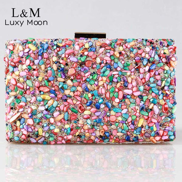 s Bolsa de festa de festa feminina Evening Multicolor Crystal Stone Ethnic Box Boxes Cartilhas para casamentos XA7RL230302