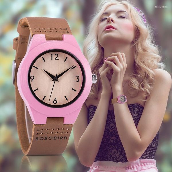 Avanadores de punho Men Bobo Bird Wooden Watch Women Women Women Watches Leather Band Banda de quartzo Relógio Male Ladies Relógio Relogio Feminino Customiz