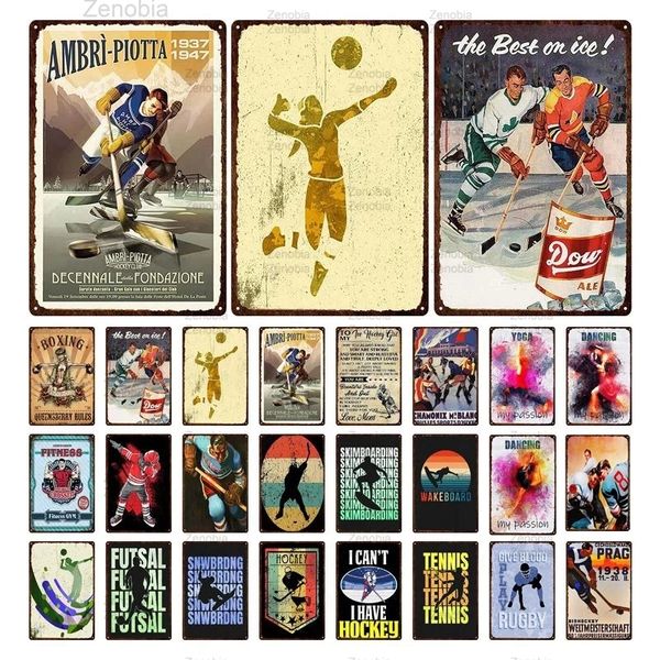 Sporcu Metal Boyama İşaretleri Voleybol Dans Yoga Buz Hokeyi Rugby Retro Teneke İşaret Shabby Plaques Gym Club Duvar Tabağı Poster Dekor 30x20cm W03