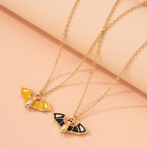 Colares pendentes Halloween Funny Bat Animal For Women Yellow Black Color Women's Neck Chain Jewelry Conjunto de acessórios Presente