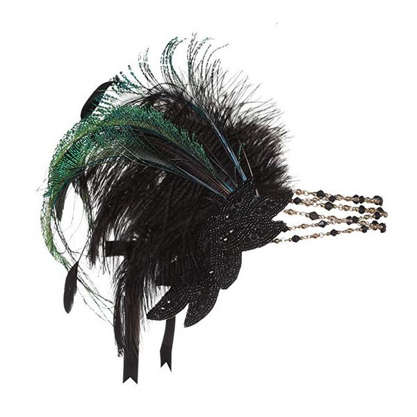Stirnbänder 1920er Jahre Kopfschmuck Feder Flapper Stirnband Great Gatsby Kopfschmuck Vintage federelastisches Band Stricken Wärmer Wrap Kopfbedeckung 230302