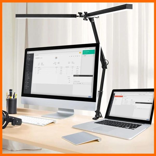 Tischlampen EU/US 12V Leseschreibtischlampe mit 96 Stück LED-Leuchten, verstellbare Schwenkarmklemme, Klappleuchte für Büro/Studie/Arbeit