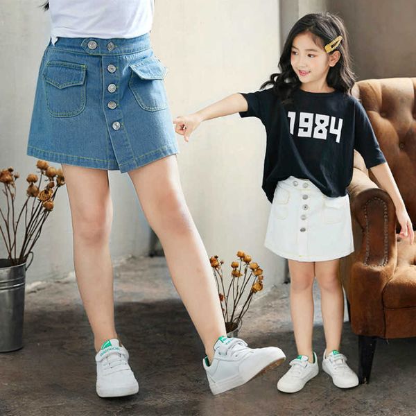 Gonne ragazze gonne 2020 estate adolescenti in jeans bottoni fulmine jean shorts giunti abiti per bambini 4 6 8 10 12 14 anni adolescente ragazza t230301