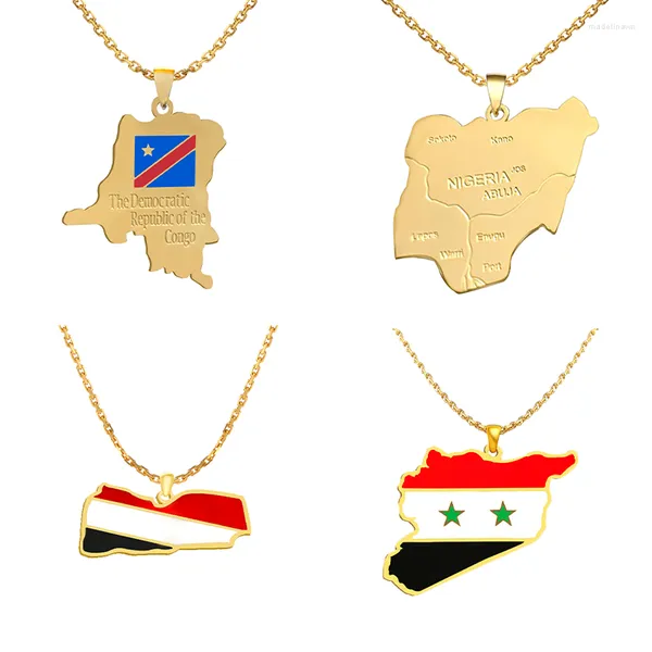 Ketten Halskette mit afrikanischer Landesflagge, Jemen, Syrien, Kongo, Nigeria, Jamaika, Nationalkarte, Anhänger, Halsband, Edelstahlkette, Unisex-Schmuck