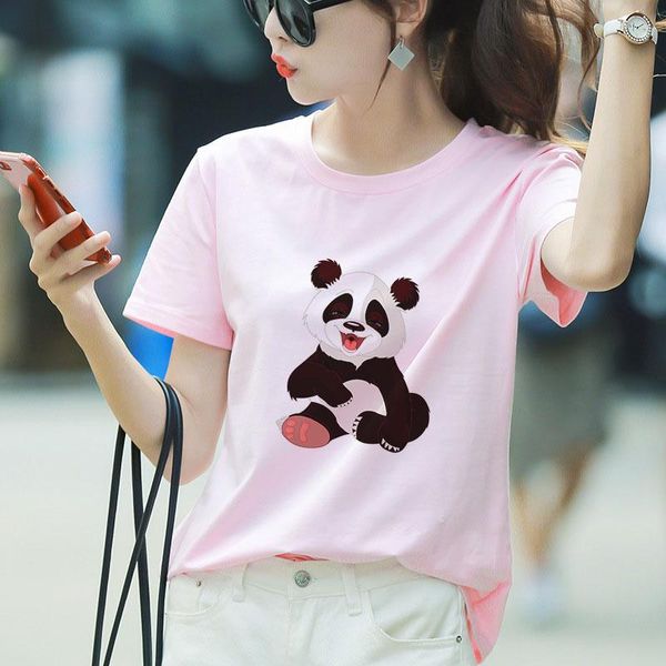 Camiseta feminina feminina feminina 2023 tumblr retro panda imprimida shirt shirt de manga curta solta Mulheres de chegada camisa femme