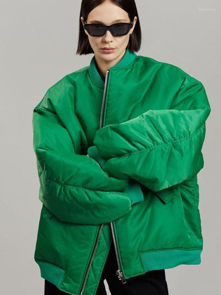 Giacche da donna Fashion Zipper Loose Green Bomber Varsity Women 2023 Autunno Inverno Casual Warm Baseball Parka Cappotti Streetwear