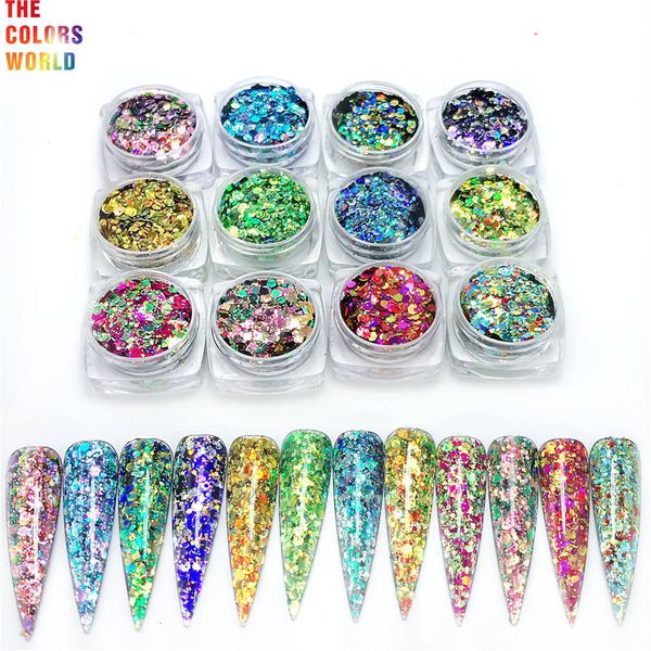 Nagelglitter TCT-379 Laser Chameleon Shift Color Chunky Mix Hexagon Nagelglitter Nail Art Dekoration Körperkunst Make-up Tumbler Crafts Festival 230302