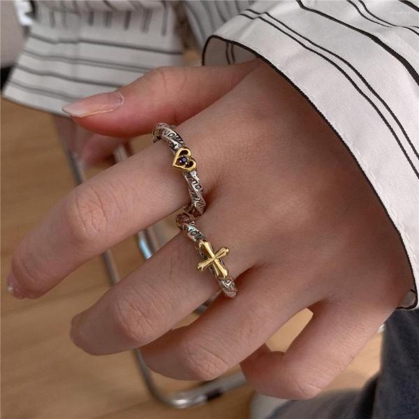 Anelli a grappolo GSOLD Thai Silver Color Letter Graffiti Twisted Ring Vintage Distressed Heart Cross Open Women Fashion Jump Party Jewelry