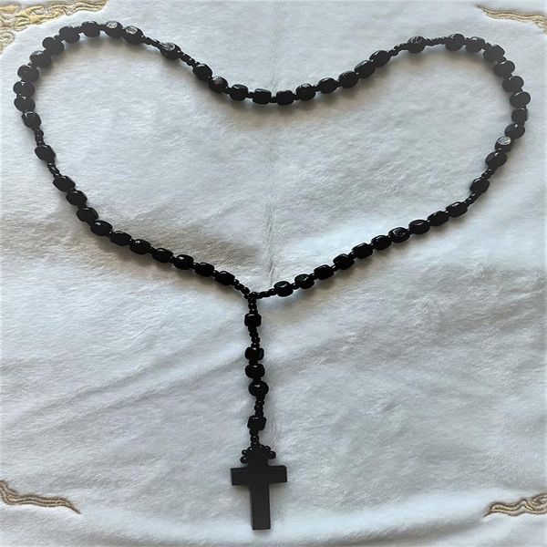 Collane con ciondolo Cristo Gesù perline di legno unisex fatto a mano rosario collana con croce gioielli religiosi ortodossi che pregano