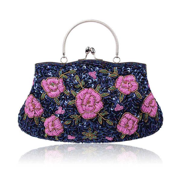 2022 Borse da sera di lusso femminili vintage classiche fatte a mano con perline fiore belle borse da festa borse da donna firmate pochette borsa L230302