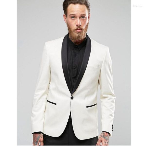 Herrenanzüge, modische Herren-Jacke, elfenbeinfarben, schwarze Hose, Herren-Bräutigam-Smoking, Hochzeit für Abschlussball-Anzug, individuell