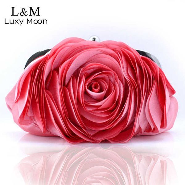 S Vintage Ladies Floral Night Woman Moda Rosa Flor Cadeia Bola de Mão de Casamento Dinner Dinner Pequeno Bolso XA140HL230302