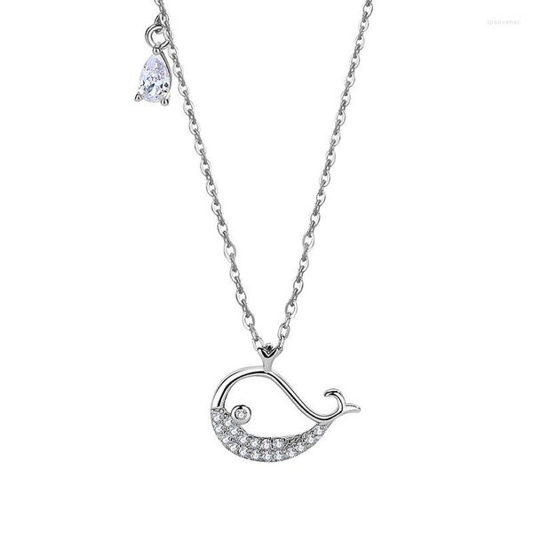 Catene ESC5 S925 collana di balena in argento sterling femmina creativo piccolo animale fresco a sospensione di lusso catena di clavicole