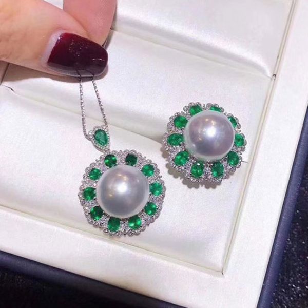 Vintage Lab Pearl Diamond Jewelry set 925 Sterling Silver fidanzamento fedi nuziali collana per le donne regalo promessa nuziale