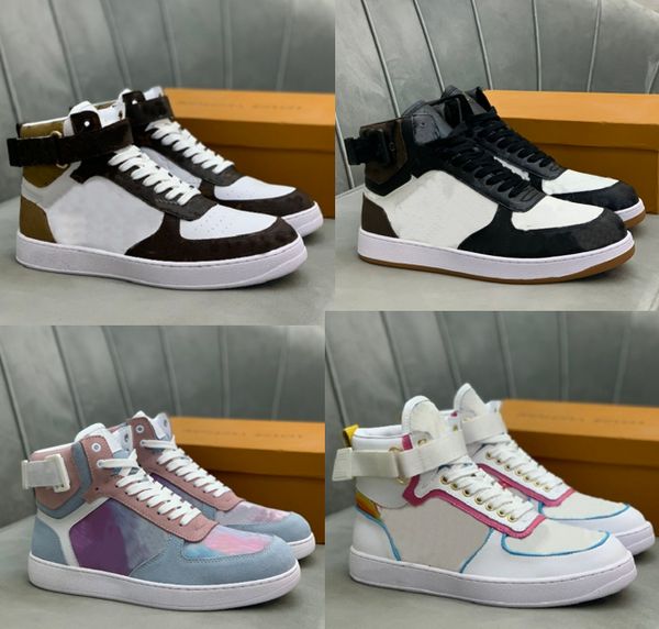 Sapatos de grife masculino Mulher Calfskin High Top Sneakers Boot Rainbow Trainer para Motifs de Flores Sneaker Vintage 35-46