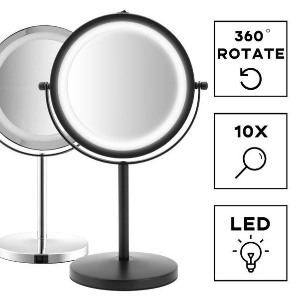 Specchi Specchio cosmetico per trucco con luci a LED 23,3 cm Bifacciale Ingrandimento 10X Illuminazione a 3 colori Dimmerabile Tocco cosmetico