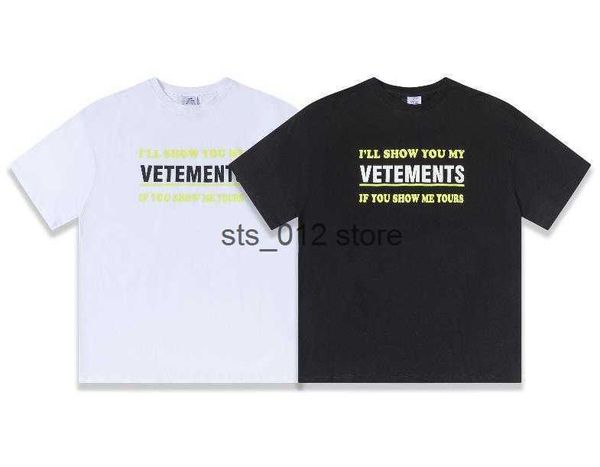 T-shirt da uomo VTM Yellow Letter Slogan Girocollo da donna Manica corta High Street Summer Loose Couple Leisure Tee Fashion T230302