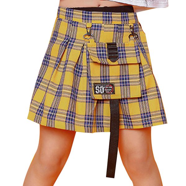 Gonne Bambini Ragazze Gonna da ballo Costume jazz Bambini Hip Hop Abbigliamento da ballo Moda Plaid Stampa Gonna Pantaloncini stile Street Wear 5-16Y T230301