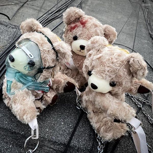 Borse da sera Creative 3D Borsa in peluche con orso gravemente ferito Le donne respirano giocattoli di peluche Messenger a tracolla per borse e borsette a catena