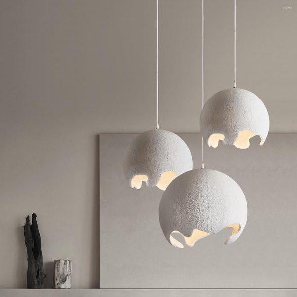 Lâmpadas pendentes nórdicas wabi sabi e27 luzes led luminos japão resina de resina pendurada lâmpada de sala de jantar barra de suspensão irregular de suspensão luminárias