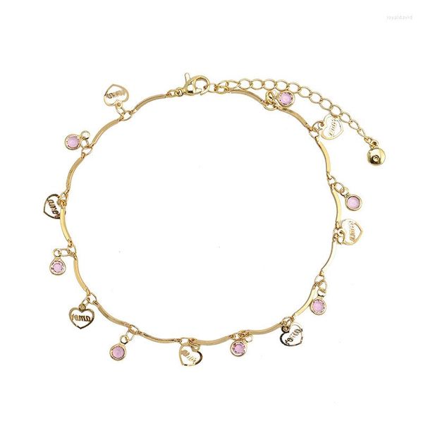 Cavigliere 2023 Donna Bohemian Lettera Cuore Rosa Zircone Splicing Caviglia Elegante Party Beach Jewerly