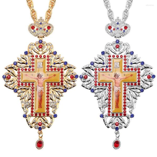 Anhänger Halsketten Luxus religiöser Kreuz Halskette Halskette Rome Stil Christian Kristallperlen Gebet/Amulett Geschenk