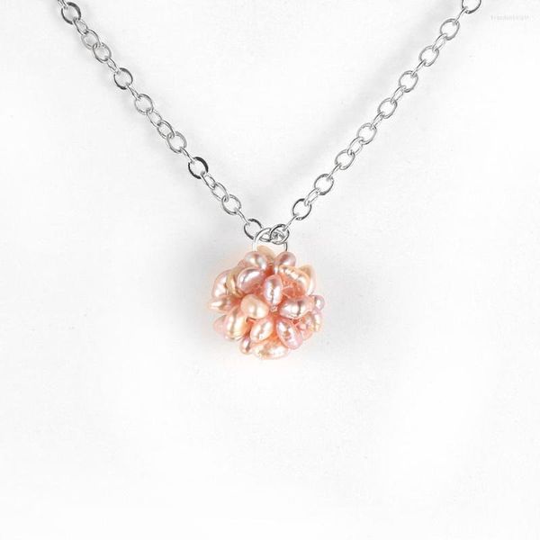 Choker Fashion Flower Statement Collana di perle per donna Bianco Rosa D'acqua dolce Charm Color argento O Chain