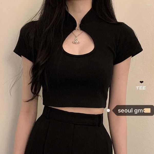 T-shirt da donna stile coreano Chic Hollow T-shirt da donna Vintage Slim maniche corte 2023 Summer Fashion Top corto femminile