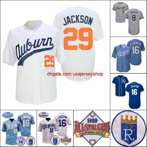 BO Jackson Jersey College Vintage 1985 Turn Back Blue 1987 1989 White Cooperstown Baseball Asg Patch Grey Black Size S-3xl