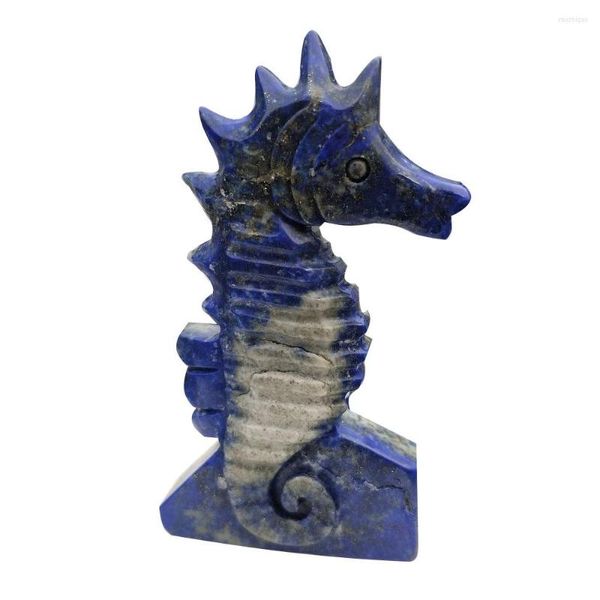Estatuetas decorativas quartzo esculpir cavalo mar natural lazuli estátua manualmente cura de cristal esculpido para presentes familiares ou de férias