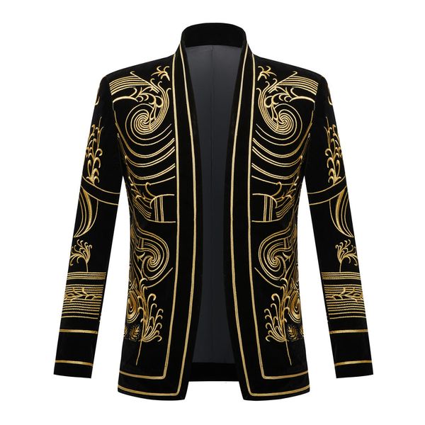 Herrenanzüge Blazer Herren Stilvoller Hofprinz Schwarzer Samt Goldstickerei Blazer Anzugjacke Vintage Party Männer Bühnensängerkleidung 230301