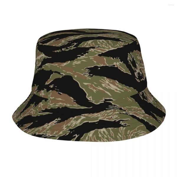 Berets Custom Tiger Stripe Camo Bucket Hat Women Men Men Mass Fashion Sundoor Sun Fisherman Cap