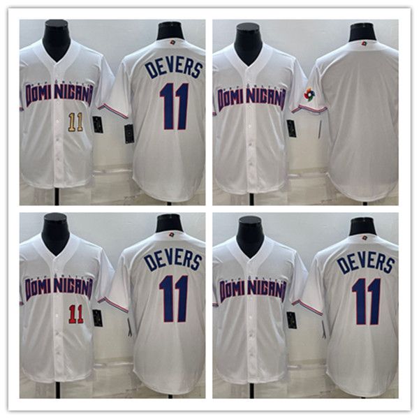 2023 Dominica Devers 11 Jersey de beisebol Botão de cor branco