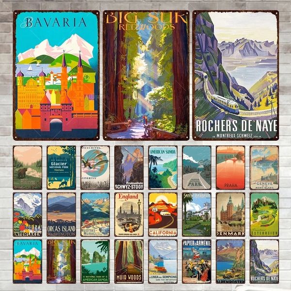 Famoso City Metal Tin Sign Vintage Metal Place Travel City Placas Decoração para barra Decoração de parede de barra Lata da montanha Poster Poster personalizado Tamanho 30x20cm W01