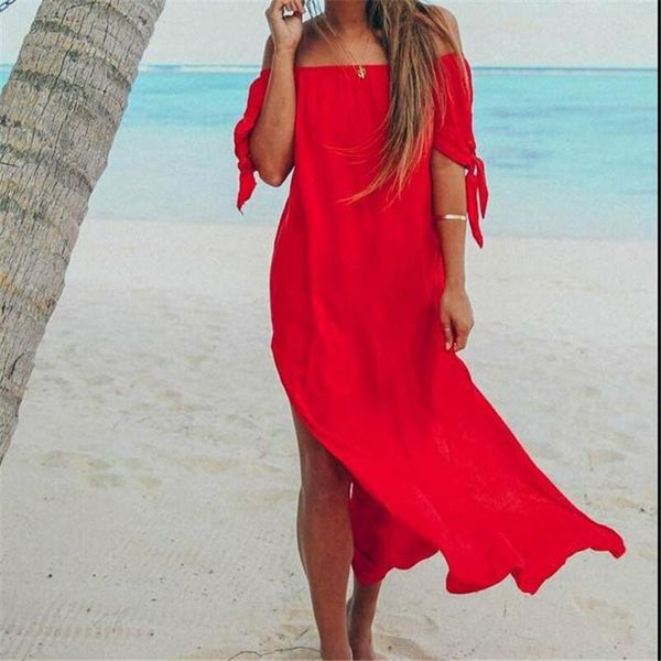 Женские длинные укрытия Sarongs Summer Summer Beach Sexy Ladies 'Sexy Soild Crown Cover Короткая рукава пляжная одежда