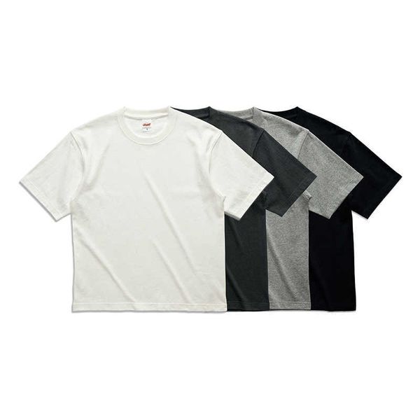 T-shirt da uomo 300g T-shirt vintage con colletto piccolo per uomo manica lunga in puro cotone pesante tutto abbinato bianco streetwear alla moda allentato Top G230301