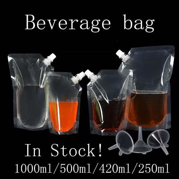 1000ml/500ml/420ml/250ml Stand-up sacchetto di plastica per imballaggio di bevande sacchetto per beccuccio per bevande liquide succhi di frutta latte caffè sacchetti di stoccaggio 200 pezzi