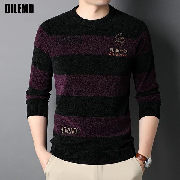 Maglioni da uomo DILEMO Knit Crew Pullover Uomo Top Quality Thick Warm Autum Fashion Brand Solid Striped Sweater Winter Casual Mens Clothes 230302